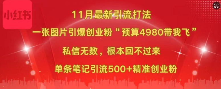 小红书11月最新图片打粉,一张图片引爆创业粉,“预算4980带我飞”,单条引流500+精准创业粉-知乎者也