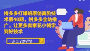 拼多多打爆班原创高阶技术第40期,拼多多全站推广,让更多卖家花小钱学到好技术-知乎者也
