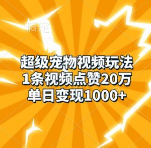 超级宠物视频玩法,1条视频点赞20万,单日变现1k-知乎者也