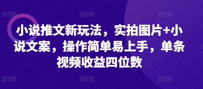 小说推文新玩法,实拍图片+小说文案,操作简单易上手,单条视频收益四位数-知乎者也