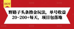 野路子头条撸金玩法，单号收益20~200+每天，项目包落地-知乎者也