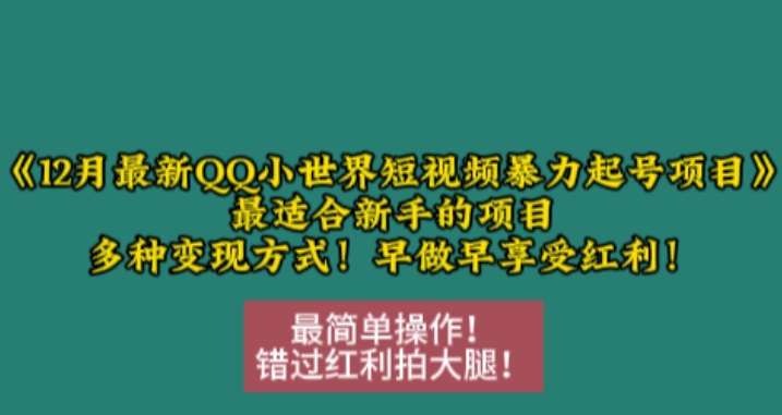 12月最新QQ小世界短视频暴力起号项目,最适合新手的项目,多种变现方式-知乎者也