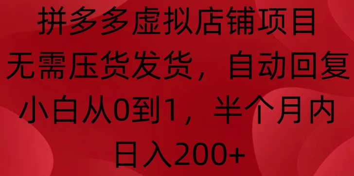 拼多多虚拟店铺项目,无需压货发货,自动回复,小白从0到1,半个月内日入200+【揭秘】-知乎者也