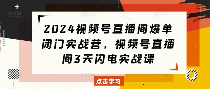 2024视频号直播间爆单闭门实战营,视频号直播间3天闪电实战课-知乎者也