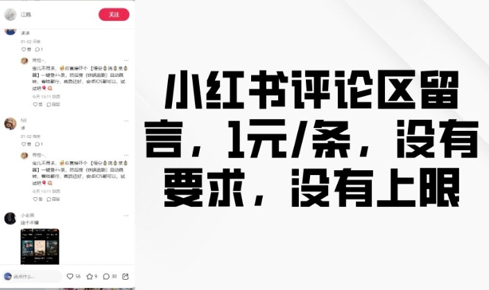 小红书评论区留言,1元条,没有要求,没有上限-知乎者也