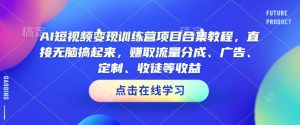 AI短视频变现训练营项目合集教程,直接无脑搞起来,赚取流量分成、广告、定制、收徒等收益-知乎者也