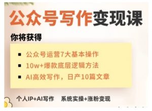 AI公众号写作变现课,手把手实操演示,从0到1做一个小而美的会赚钱的IP号-知乎者也