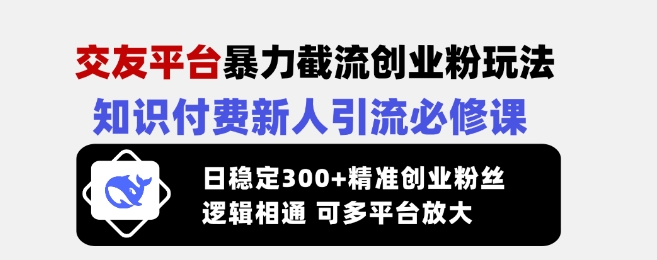交友平台暴力截流创业粉玩法,知识付费新人引流必修课,日稳定300+精准创业粉丝,逻辑相通可多平台放大-知乎者也