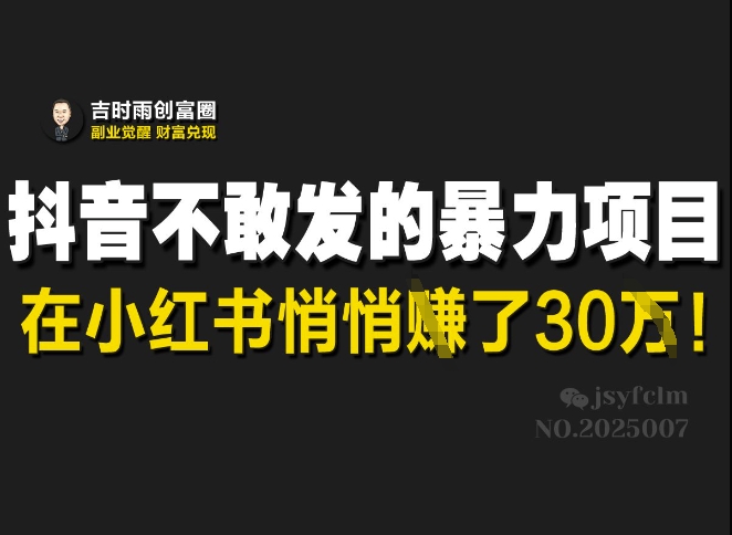 抖音不敢发的暴利项目,在小红书悄悄挣了30W-知乎者也