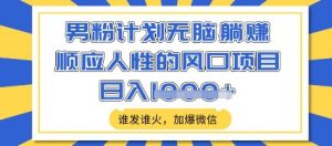 男粉计划无脑躺Z,顺应人性的风口项目,谁发谁火,加爆微信,日入多张【揭秘】-知乎者也