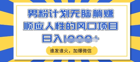 男粉计划无脑躺Z,顺应人性的风口项目,谁发谁火,加爆微信,日入多张【揭秘】-知乎者也