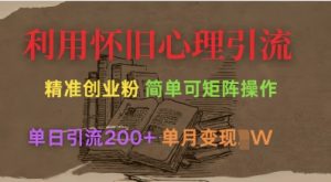 利用怀旧心理,引流创业粉,简单可矩阵操作,单日引流200+,月变现过W-知乎者也