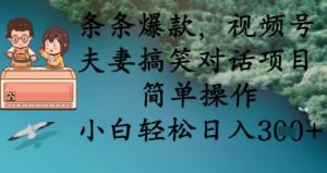 条条爆款,视频号夫妻搞笑对话项目,简单操作,小白轻松日入3张+-知乎者也