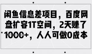 闲鱼信息差项目,百度网盘扩容1T空间,2天收益1k+,人人可做0成本-知乎者也