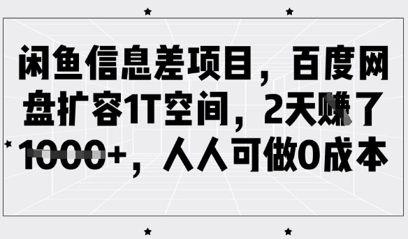 闲鱼信息差项目,百度网盘扩容1T空间,2天收益1k+,人人可做0成本-知乎者也