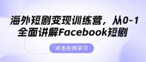 海外短剧变现训练营，从0-1全面讲解Facebook短剧-知乎者也