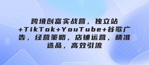 跨境创富实战营,独立站+TikTok+YouTube+谷歌广告,经营策略,店铺运营,精准选品,高效引流-知乎者也