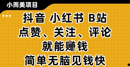 小而美的项目,抖音小红书B站视频点赞、关注、评论就能挣钱,简单无脑立见收益,妥妥的零撸项目【揭秘】-知乎者也