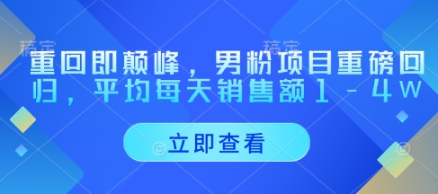 重回即颠峰,男粉项目重磅回归,平均每天销售额1-4W-知乎者也