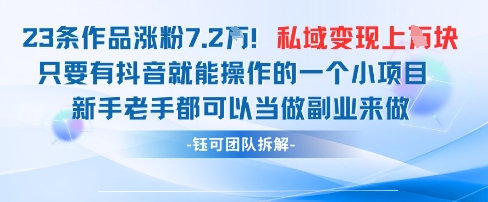 抖音私域项目23条作品涨粉7.2W，私域变现1W-知乎者也