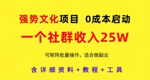 强势文化项目，一个社群收入25个W，0成本启动，可矩阵批量操作，原创详细实操教程-知乎者也