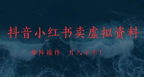 抖音小红书卖虚拟资料,市场需求一直存在,矩阵操作,月入1w+-知乎者也