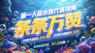 第一人称水族代言视频,条条万赞,20条作品涨粉7.8W,多种变现方式月入五位数-知乎者也