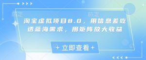 淘宝虚拟项目8.0，用信息差吃透蓝海需求，用矩阵放大收益-知乎者也