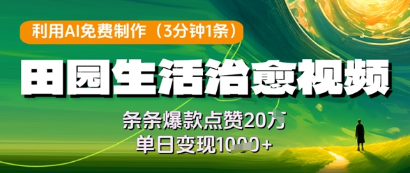 利用AI免费制作田园生活治愈视频,条条爆款点赞20W,单日变现几张-知乎者也
