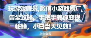 玩游戏挣米,微信小游戏刷广告全攻略,手把手教你变现秘籍,小白当天见效-知乎者也