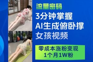 3分钟掌握AI生成俯卧撑女孩视频，零成本涨粉变现，1个月1W粉-知乎者也