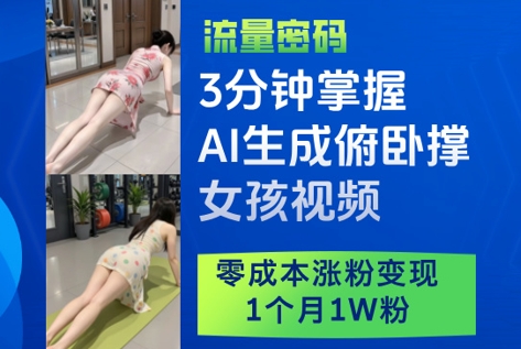 3分钟掌握AI生成俯卧撑女孩视频,零成本涨粉变现,1个月1W粉-知乎者也