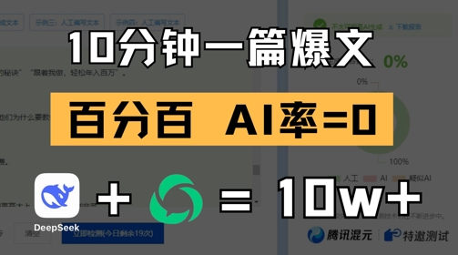 10分钟一篇爆文，100% 零AI率，用deepseek轻松玩转公众号爆文项目-知乎者也