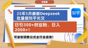 25年5月最新Deepseek批量做知乎长文,日引300+创业粉,日入1k+,可复制调教公式全行业适用-知乎者也
