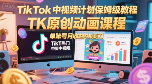TikTok中视频计划保姆级教程,TK原创动画课程,单账号月收益4k美刀-知乎者也
