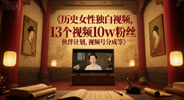历史女性独白视频，13个视频10w粉丝，伙伴计划，视频号分成等-知乎者也