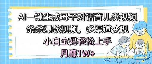 AI一键生成母子对话育儿类视频，条条爆款视频，多渠道变现，小白宝妈轻松上手，月入1W+-知乎者也