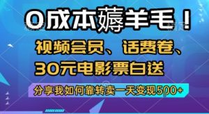 0成本薅羊毛!视频会员、话费卷、30元电影票白送，分享我如何靠转卖一天变现5张+【揭秘】-知乎者也