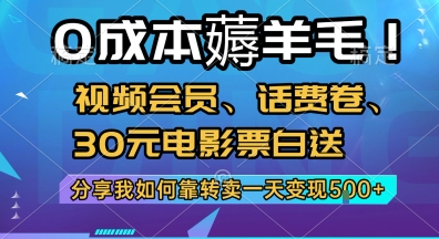 0成本薅羊毛!视频会员、话费卷、30元电影票白送,分享我如何靠转卖一天变现5张+【揭秘】-知乎者也