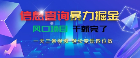 信息查询暴力掘金,一天三条视频,轻松变现四位数,风口项目干就完了【揭秘】-知乎者也