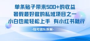 单条贴子带来5张的收益，暑假最好做的私域项目之一，小白也能轻松上手，有小红书就行-知乎者也