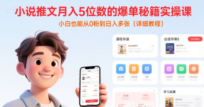 小说推文月入5位数的爆单秘籍实操课，，小白也能从0粉到日入多张(详细教程)-知乎者也