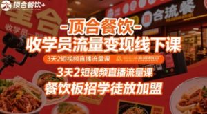 顶合餐饮-收学员流量变现线下课,3天2短视频直播流量课,餐饮板招学徒放加盟-知乎者也