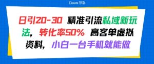 日引 20-30 精准引流私域新玩法，转化率50% 高客单虚拟资料，小白一台手机就能做-知乎者也