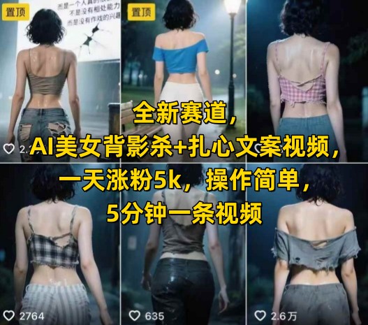 全新赛道，AI美女背影杀+扎心文案视频，一天涨粉5k，操作简单，5分钟一条视频-知乎者也
