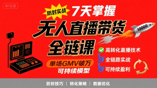 无人直播带货全链防封实战课,7天掌握高转化直播技术,实现单场GMV破万可持续模型-知乎者也
