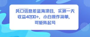 风口信息差蓝海项目，实测一天收益4k+，小白操作简单，可矩阵起号-知乎者也