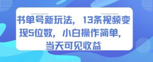书单号新玩法，13条视频变现5位数，小白操作简单，当天可见收益-知乎者也
