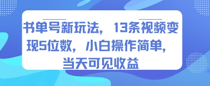 书单号新玩法,13条视频变现5位数,小白操作简单,当天可见收益-知乎者也