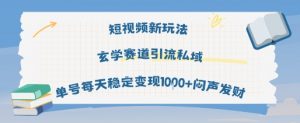 短视频新玩法玄学赛道引流私域单号每天稳定变现1k+闷声发财-知乎者也